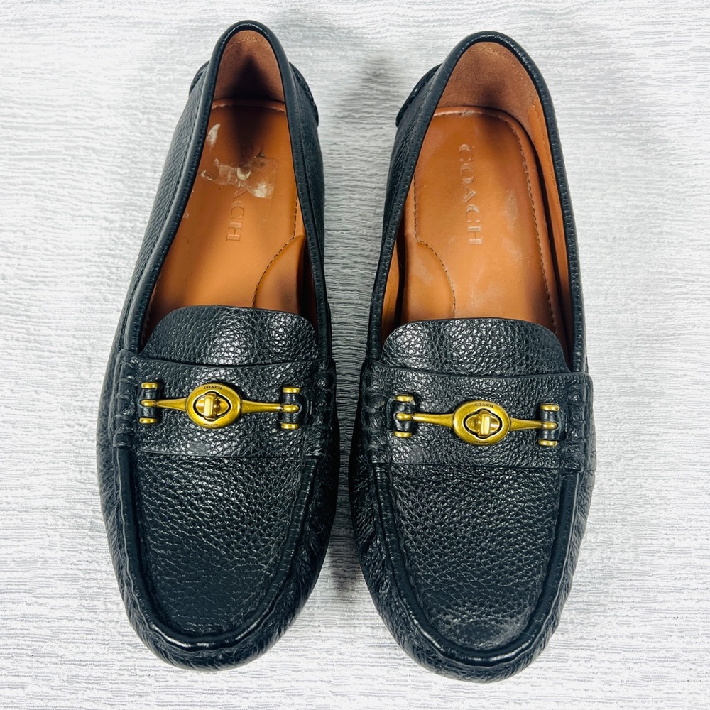 Coach Black Pebble Loafers with Gold Hardware